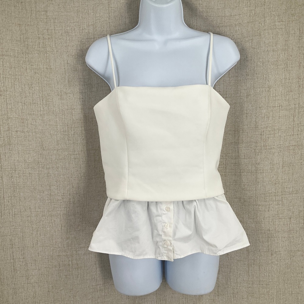Zara Peplum Cami Top Womens Size Medium White Cotton Blend Layered Minimalist